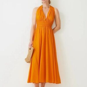 NWT J Crew Twist-back smocked-waist beach dress apricot size M